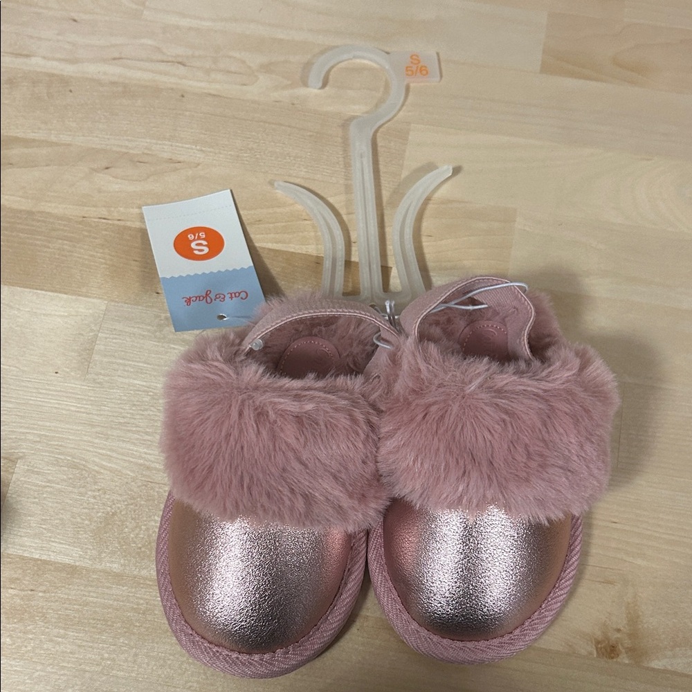 Cat & Jack Pink Furry Kids Slippers